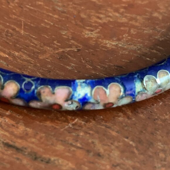 VTG Floral Cloisonne Enamel Bangle Bracelet Blue Pink Flowers Women Jewelry FLAW - Picture 8 of 8